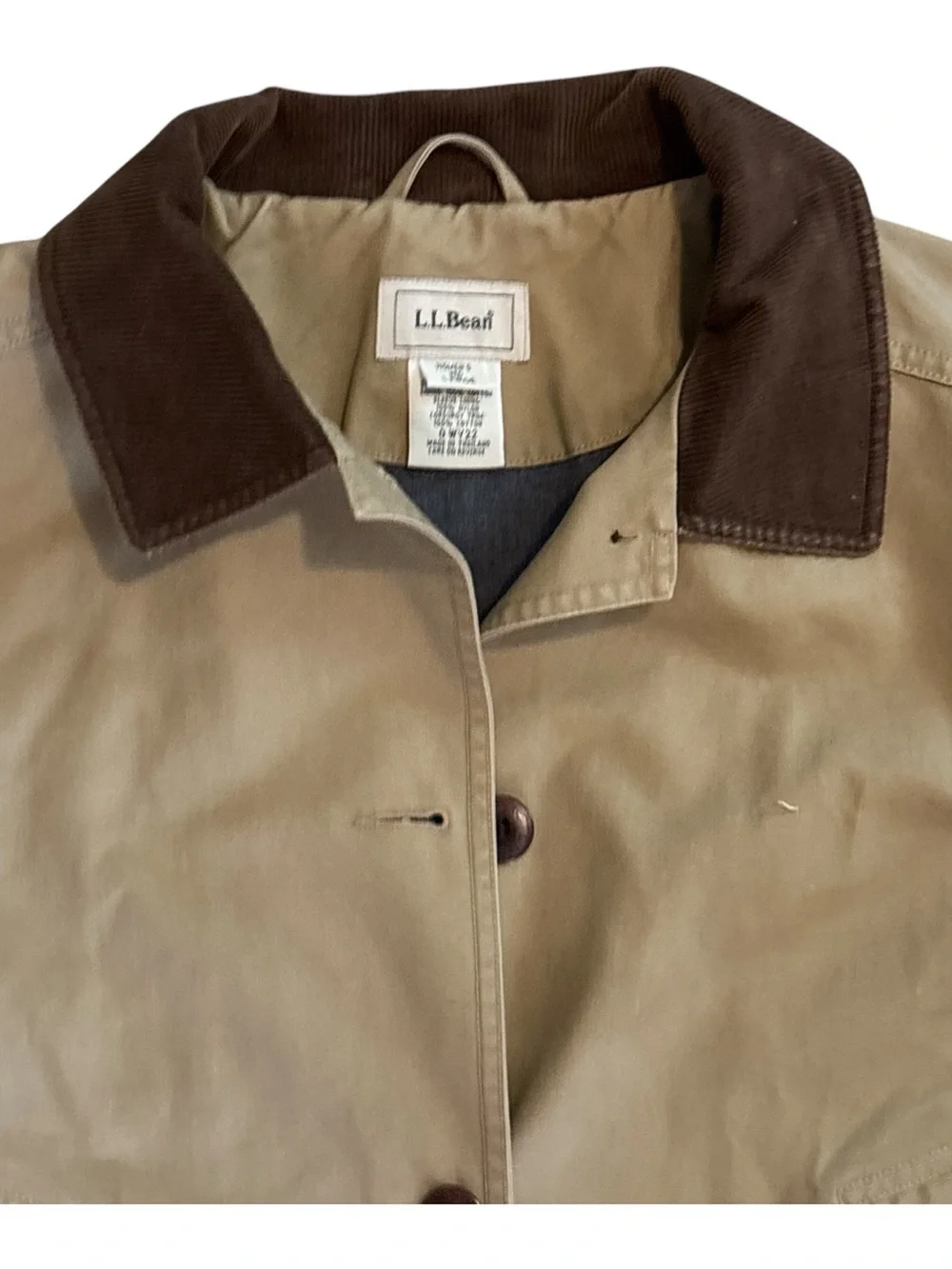 L.L. Bean Women’s Tan Cotton Field Chore Barn Jacket with Corduroy Collar L